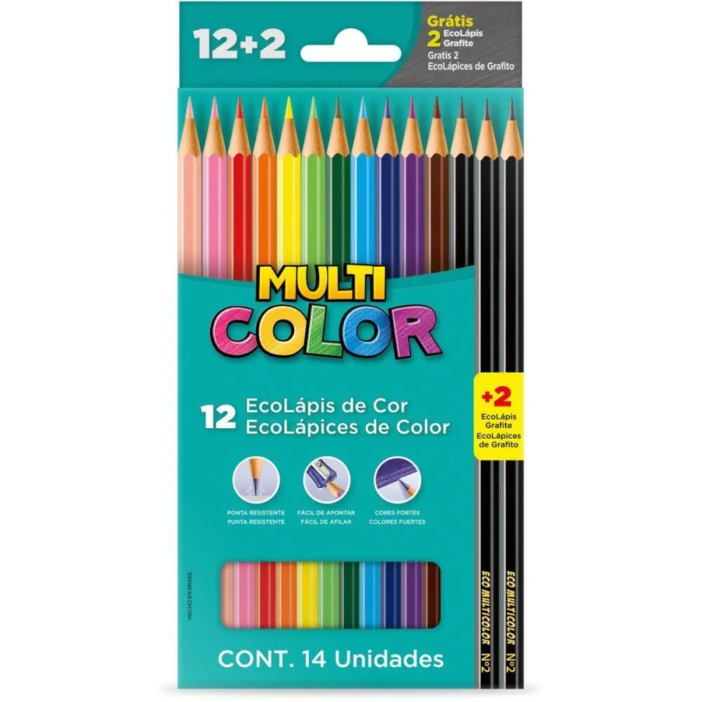 LAPIS DE COR SEXTAVADO MULTICOLOR ECO 12 CORES + 2LP - PACOTE C/ 12