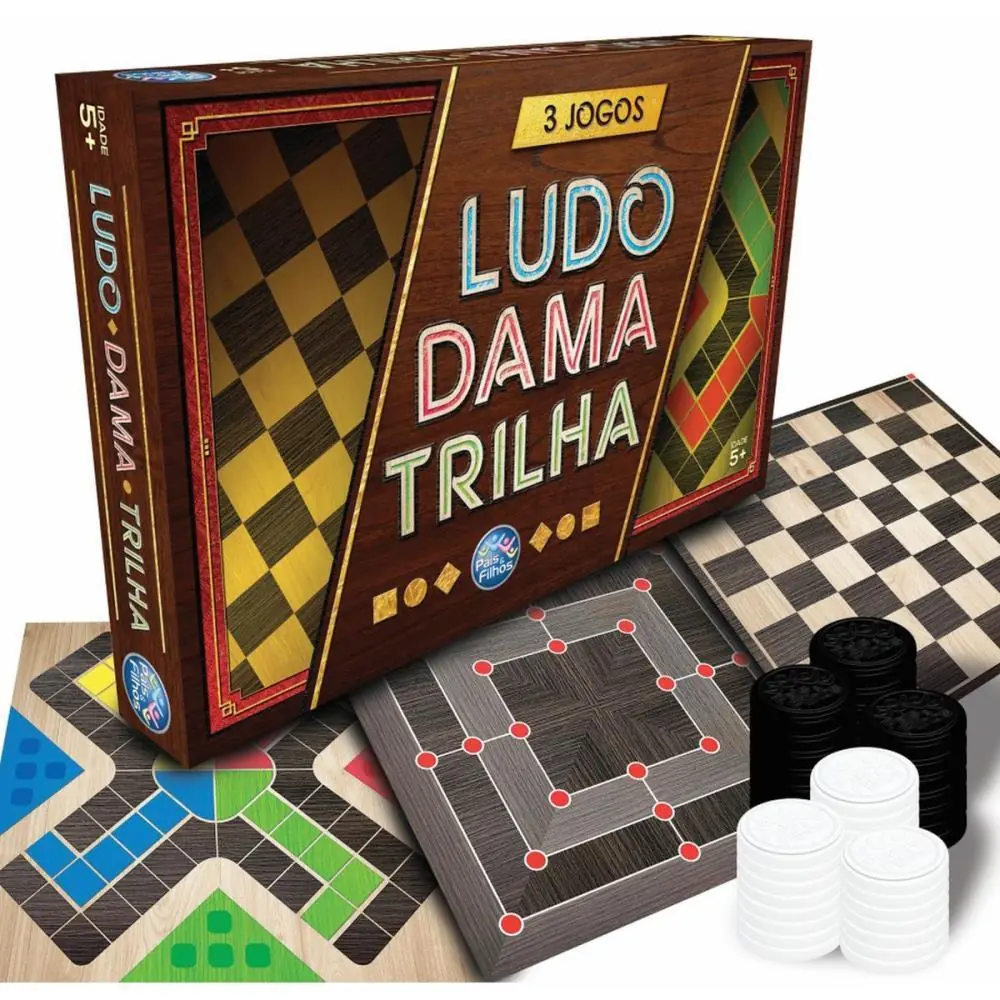 JOGO DE TABULEIRO 3 JOGOS LUDO/DAMA E TRILHA — foto 1 de 4
