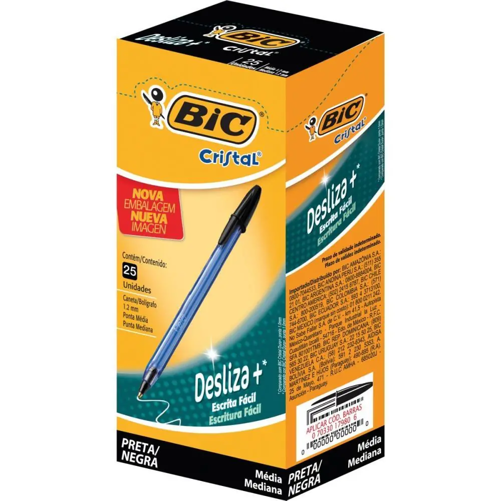 CANETA ESFEROGRAFICA CRISTAL SOFT PRETA - CAIXA C/ 25 — foto 1 de 2