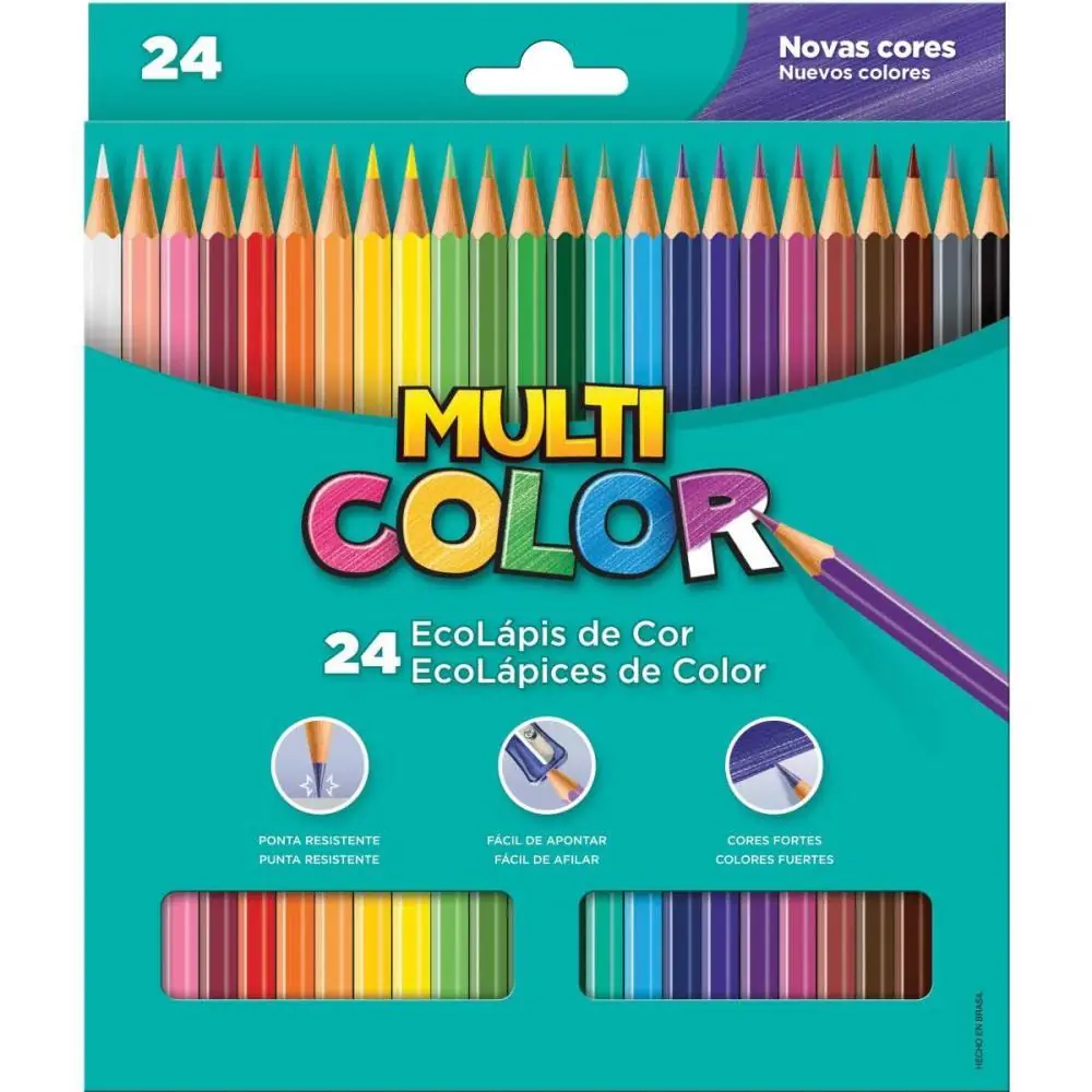 LAPIS DE COR SEXTAVADO MULTICOLOR SUPER ECO 24CORES - PACOTE C/ 6