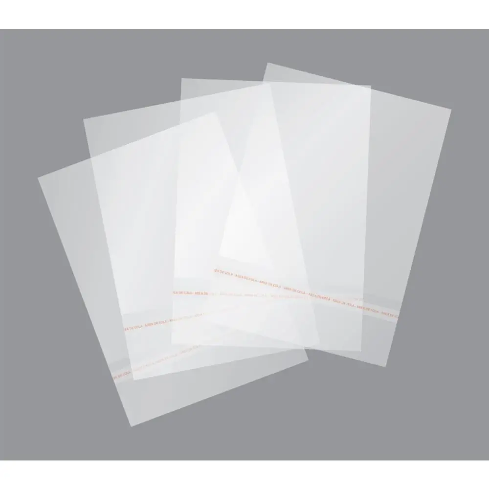 SACO ADESIVADO TRANSPARENTE 10X14CM+3CM ABA - PACOTE C/ 100