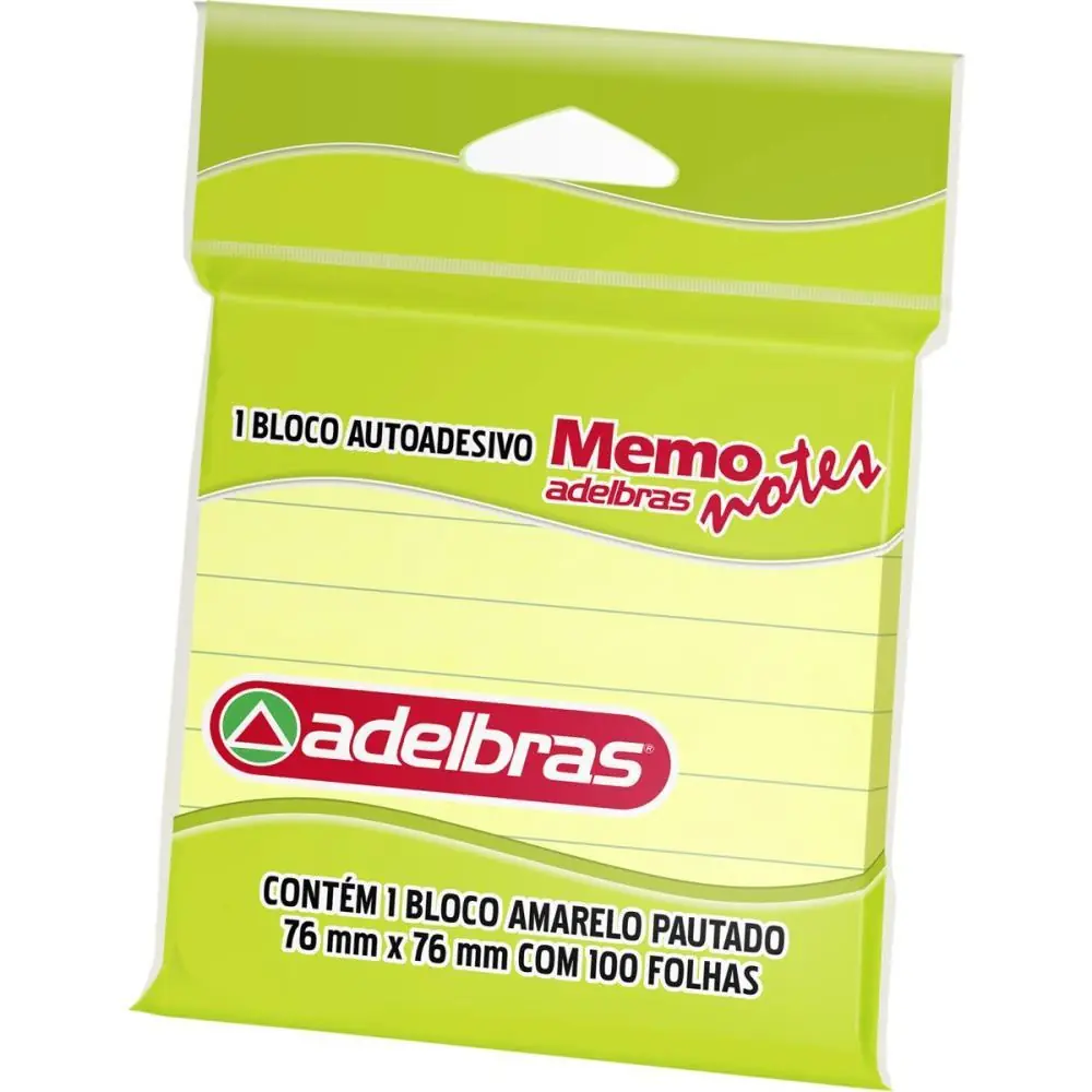 BLOCO DE RECADO AUTOADESIVO MEMONOTE AM. PAUT. 76X76 100FL