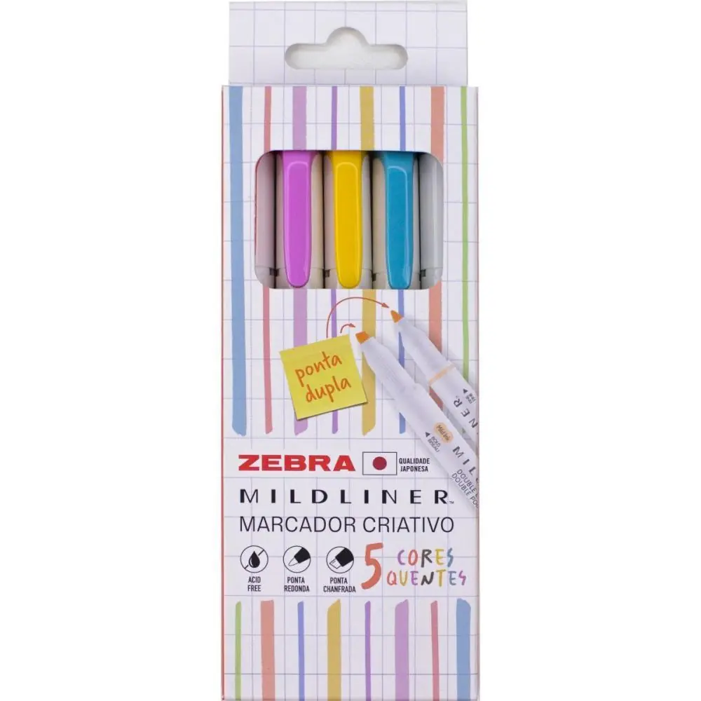CANETA MARCA TEXTO MILDLINER 5 CORES QUENTES