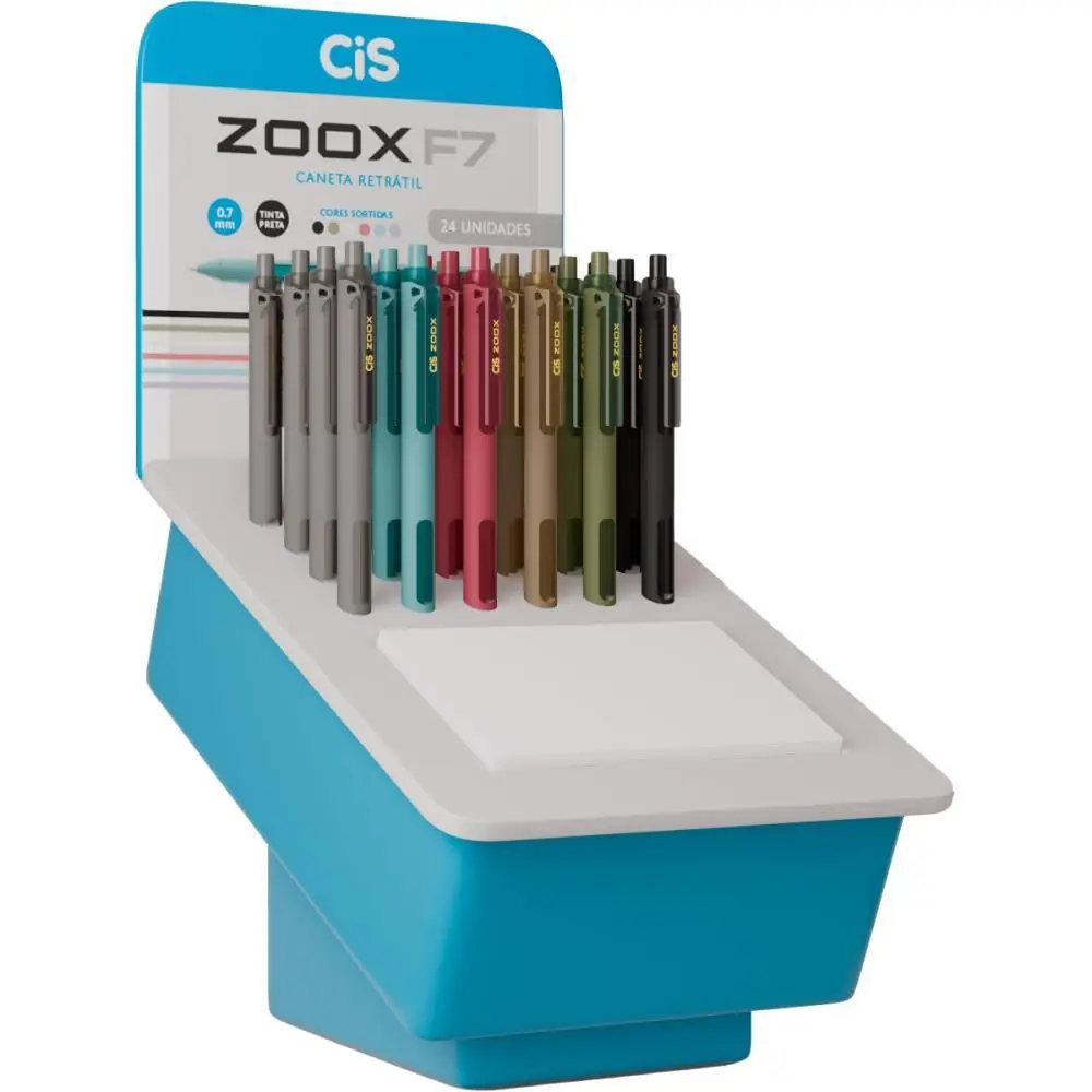 CANETA RETRATIL CIS ZOOX F7 RETR 0.7MM 6 CORES - DISPLAY C/ 24 — foto 1 de 2