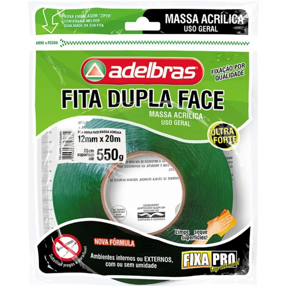 FITA DUPLA FACE MASSA ACRILICA VERDE 12MMX20M