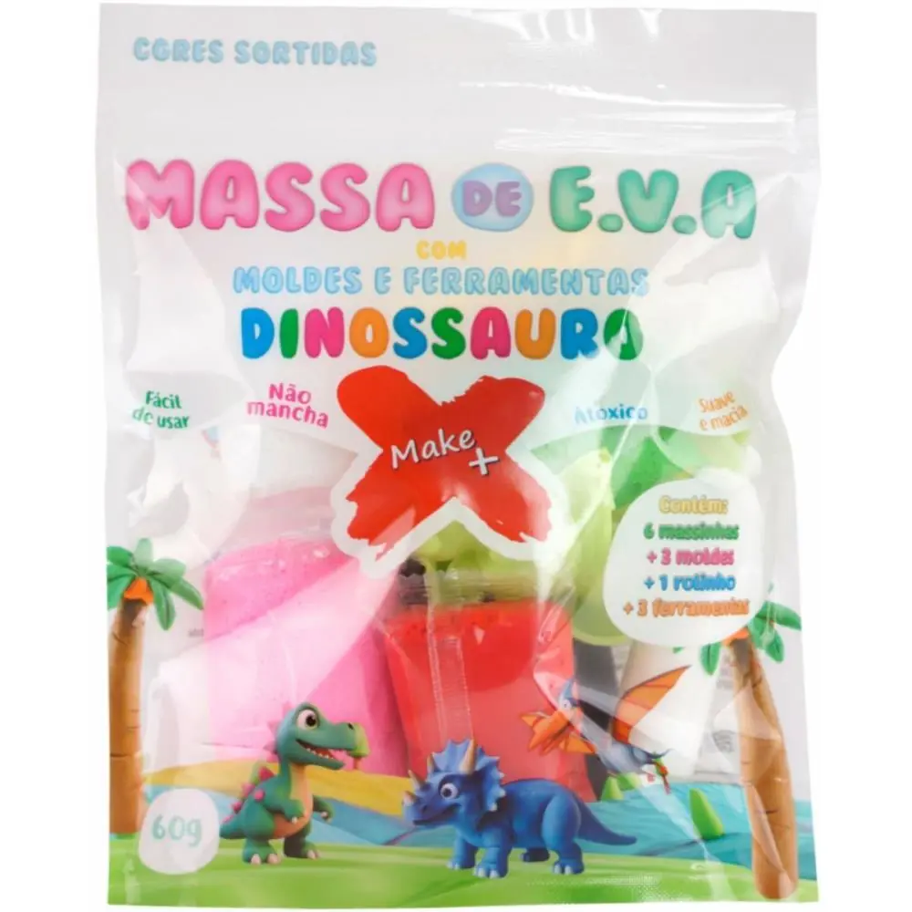 MASSA DE EVA CRIATIVA DINOSSAURO C/MOLDE 60G — foto 1 de 2