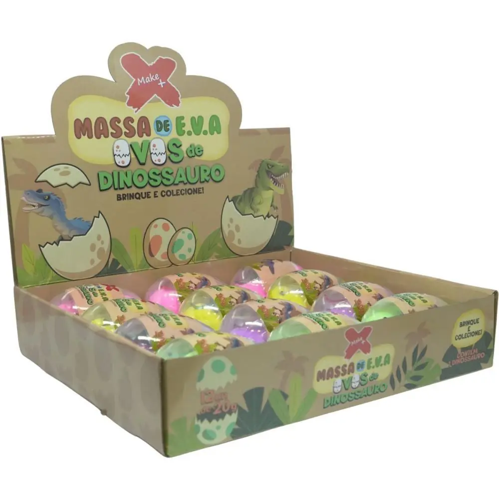 MASSA DE EVA CRIATIVA OVO DINO C/4 CORES SORT. 20G - DISPLAY C/ 12 — foto 1 de 2